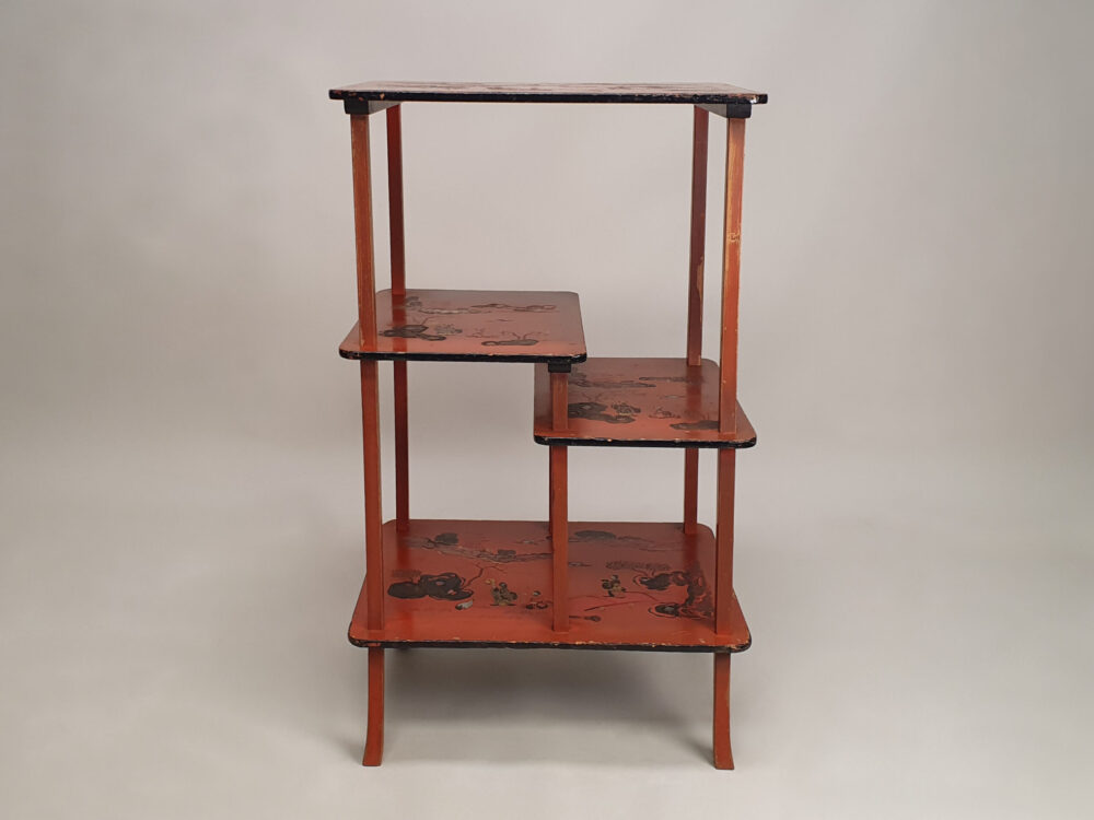 Art Deco Japanese chinoiserie lacquered tiered antique furniture Side Table