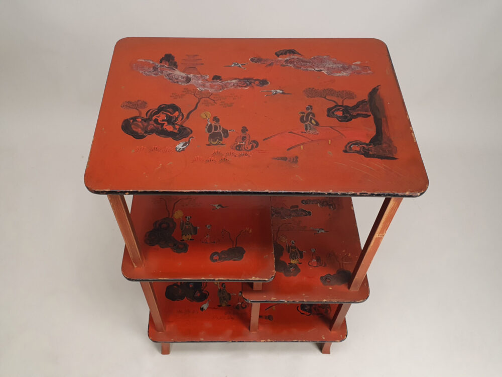 Art Deco Japanese chinoiserie lacquered tiered antique furniture Side Table