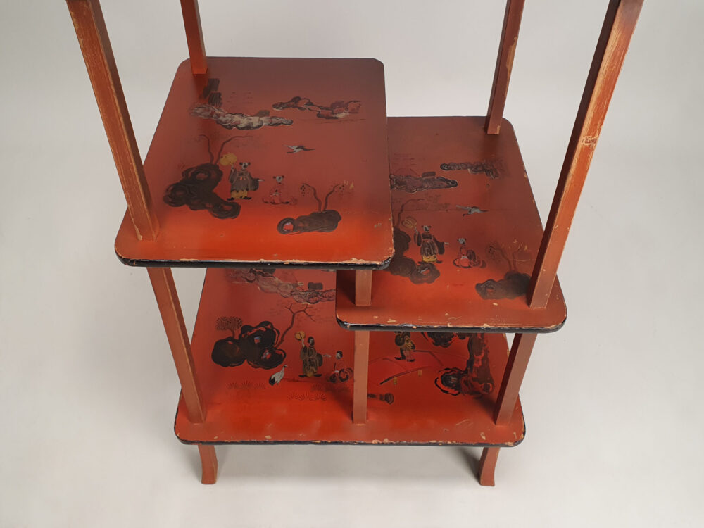Art Deco Japanese chinoiserie lacquered tiered antique furniture Side Table