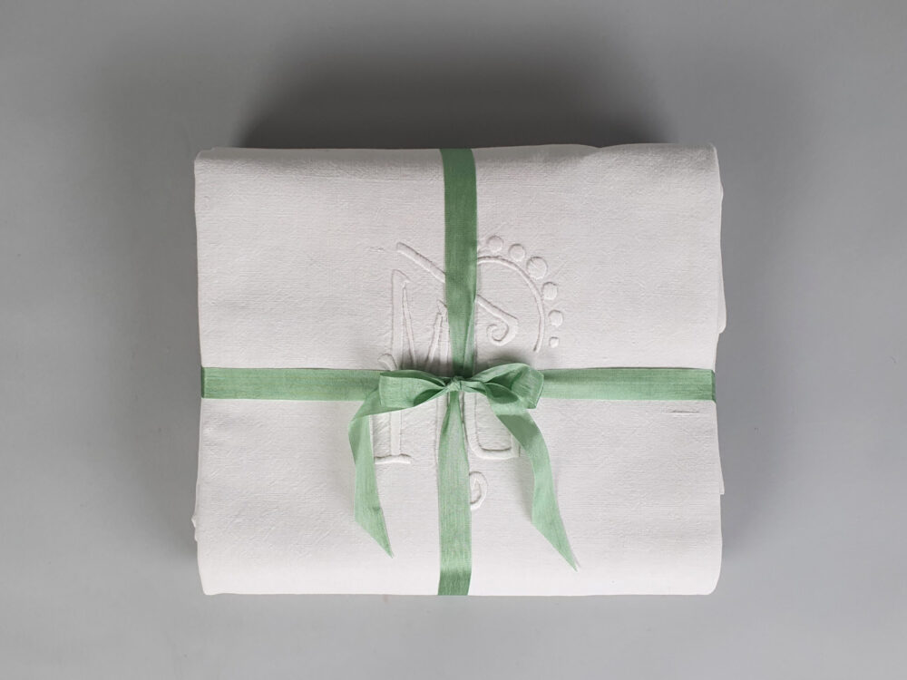 Art Deco antique linen French Sheet with monogram M G
