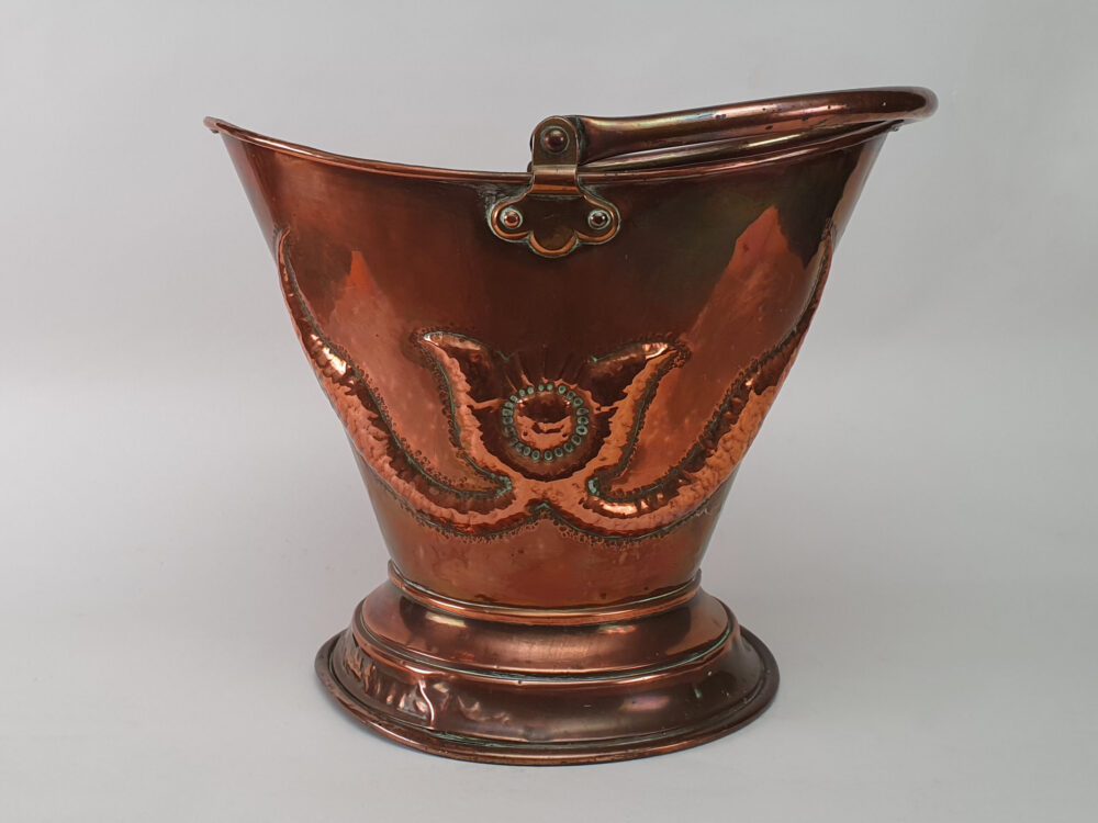 Art Nouveau Copper repoussé helmet Coal Scuttle