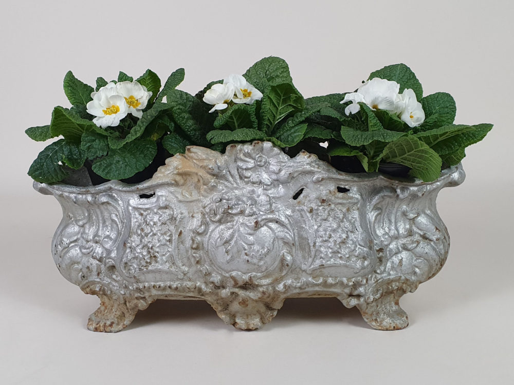 Decorative Art Nouveau Cast Iron  Silver Jardiniere