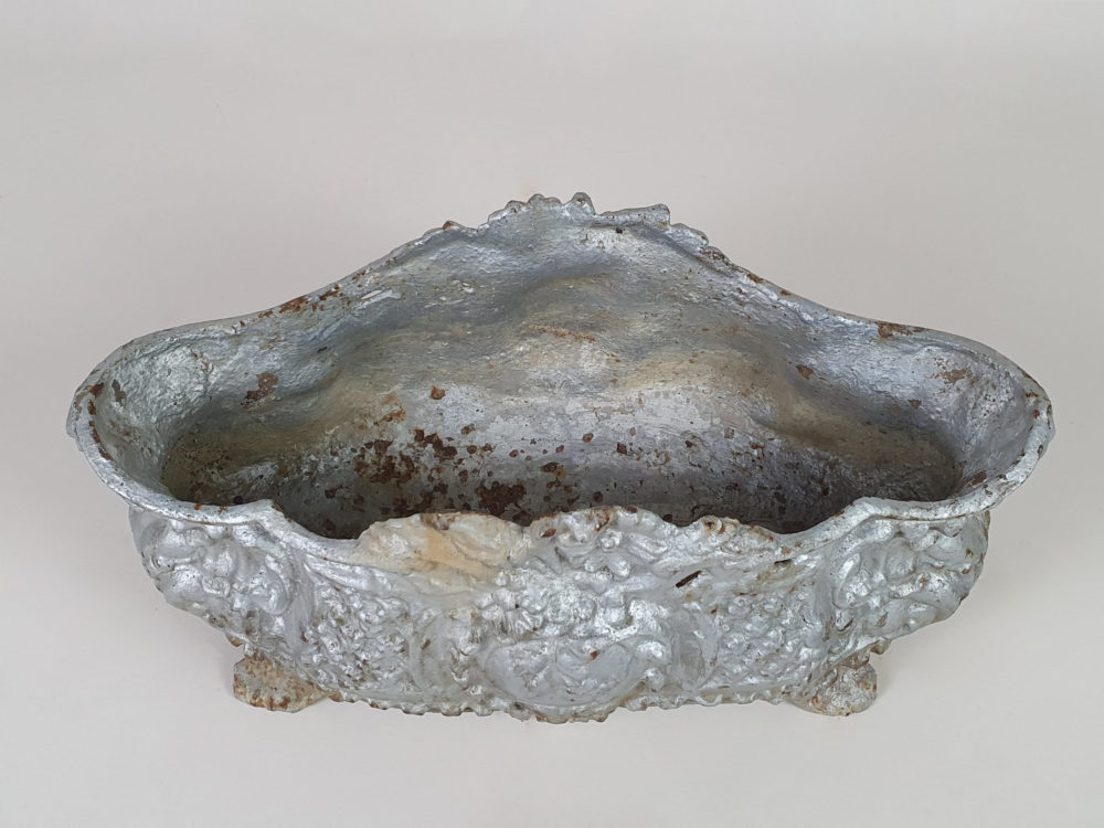 Decorative Art Nouveau Cast Iron  Silver Jardiniere
