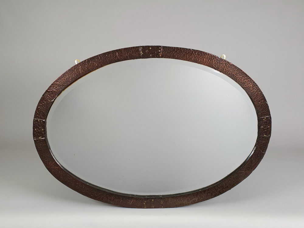 Arts & Crafts oval copper Over Mantle Mirror