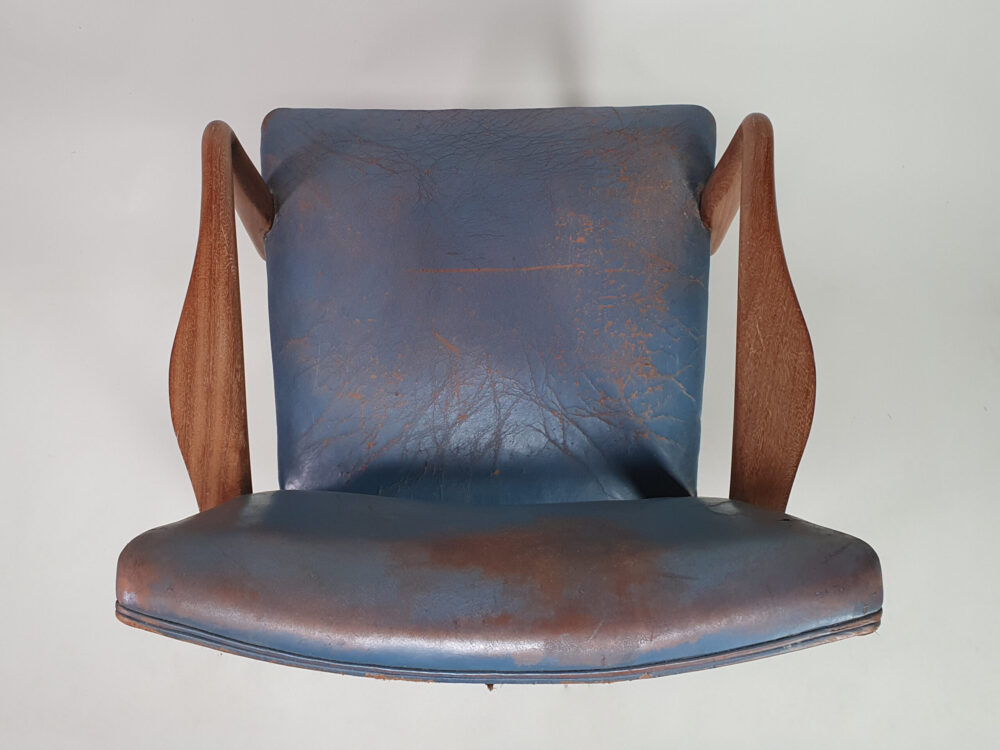 Blue leather mid century antique Desk or Bridge Chair