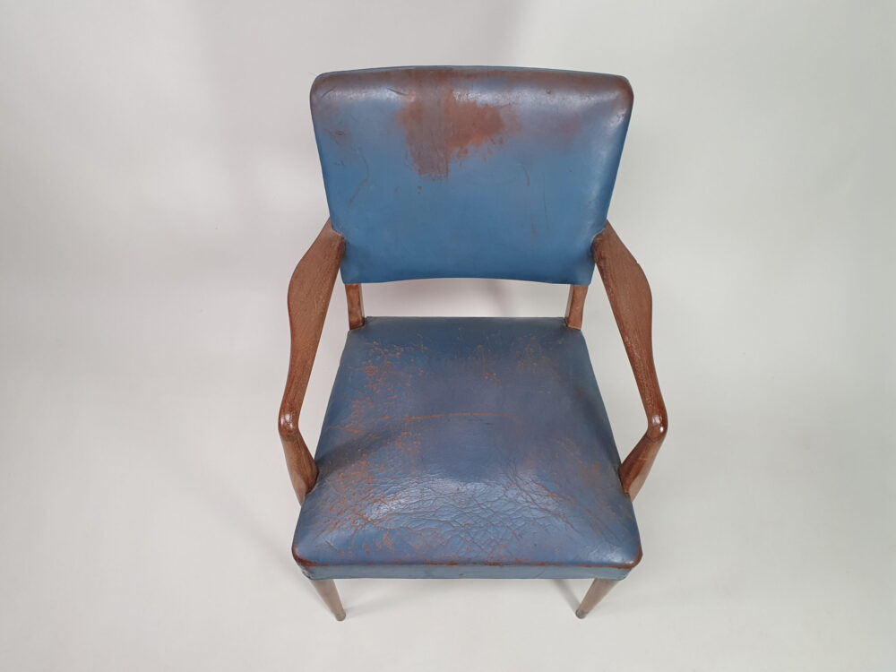 Blue leather mid century antique Desk or Bridge Chair