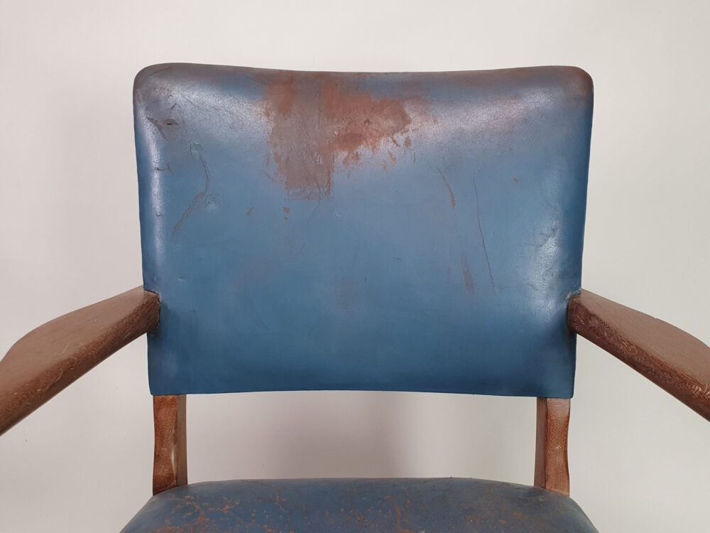 Blue leather mid century antique Desk or Bridge Chair