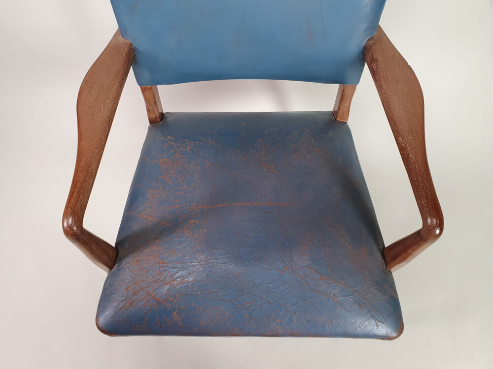 Blue leather mid century antique Desk or Bridge Chair