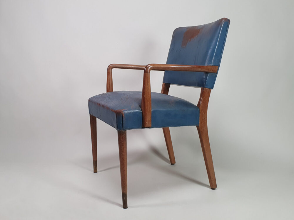 Blue leather mid century antique Desk or Bridge Chair
