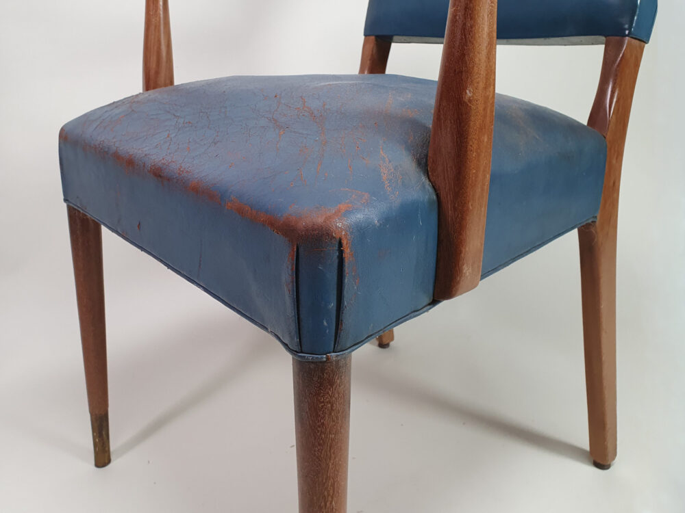 Blue leather mid century antique Desk or Bridge Chair