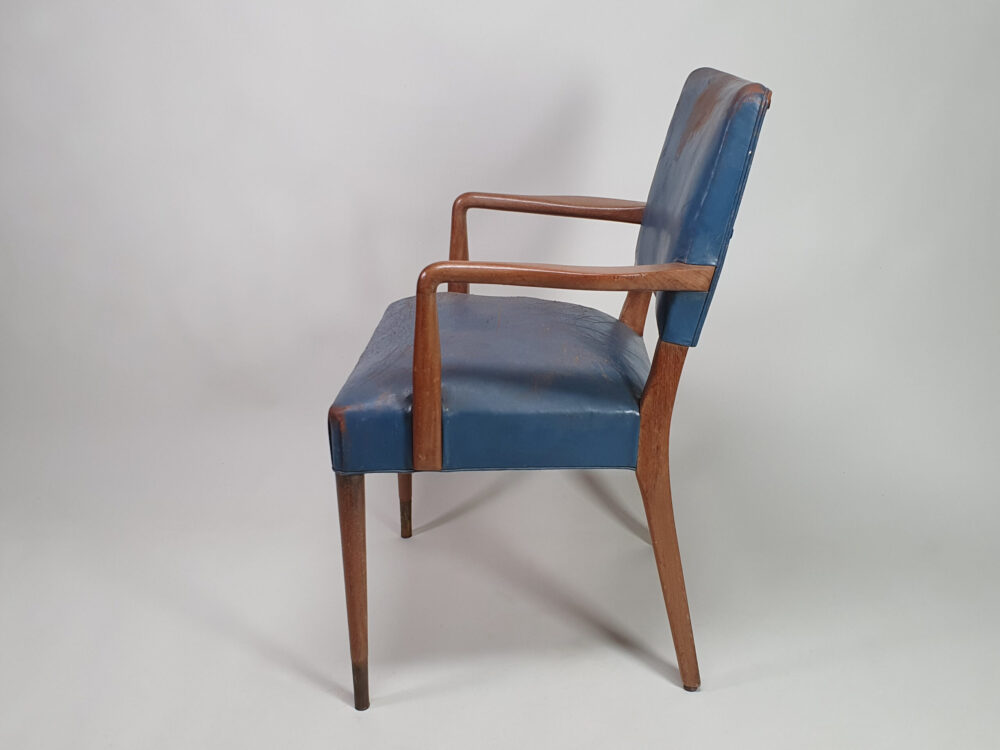 Blue leather mid century antique Desk or Bridge Chair