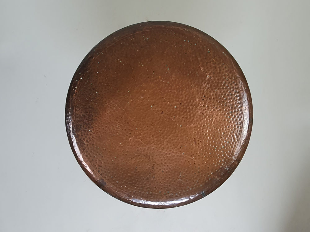 Circular antique Arts and Crafts Table with copper top
