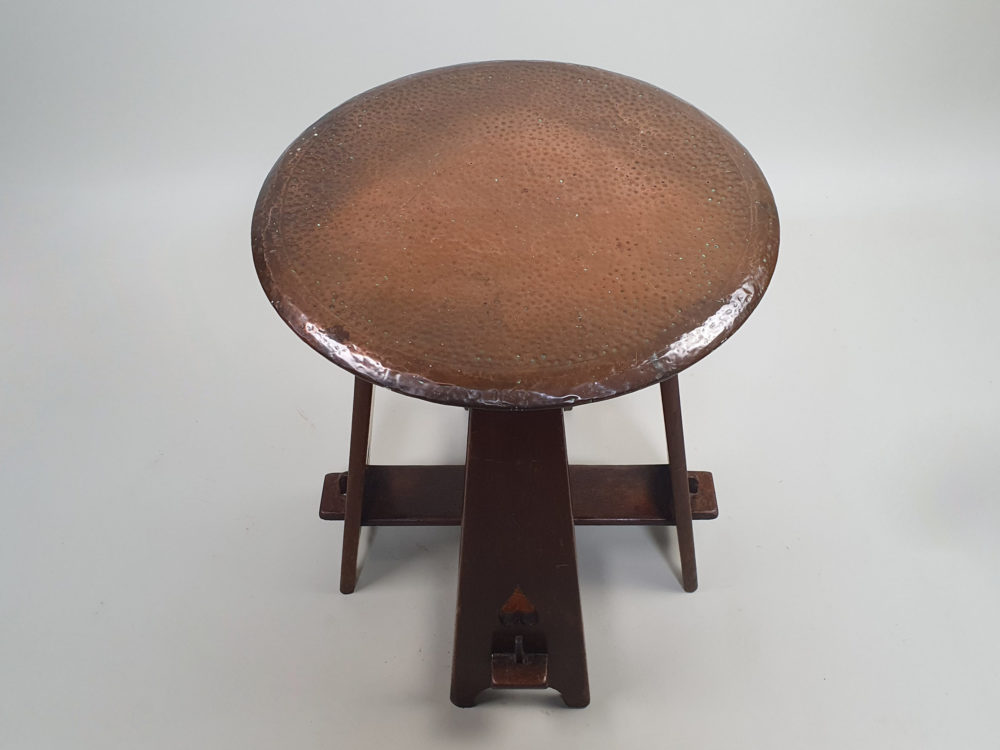 Circular antique Arts and Crafts Table with copper top