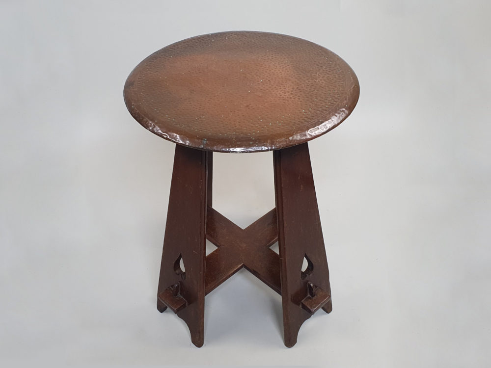 Circular antique Arts and Crafts Table with copper top