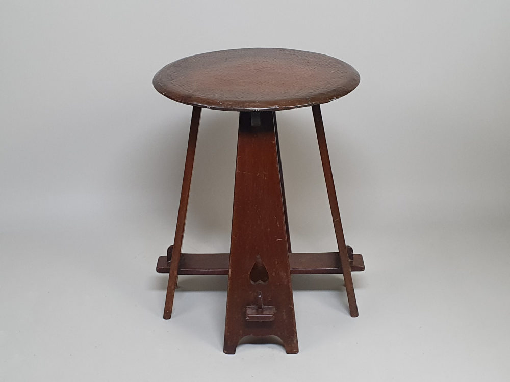 Circular antique Arts and Crafts Table with copper top