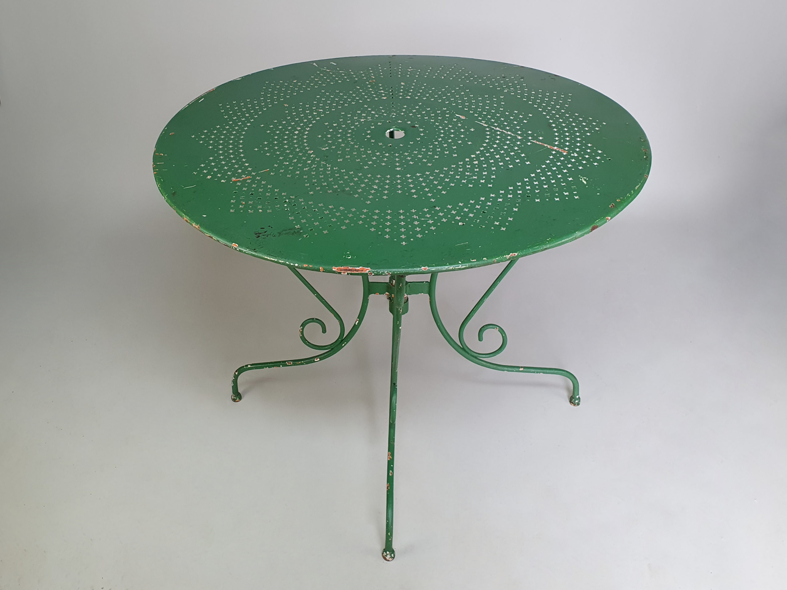 Circular green mid century cast iron Garden Table