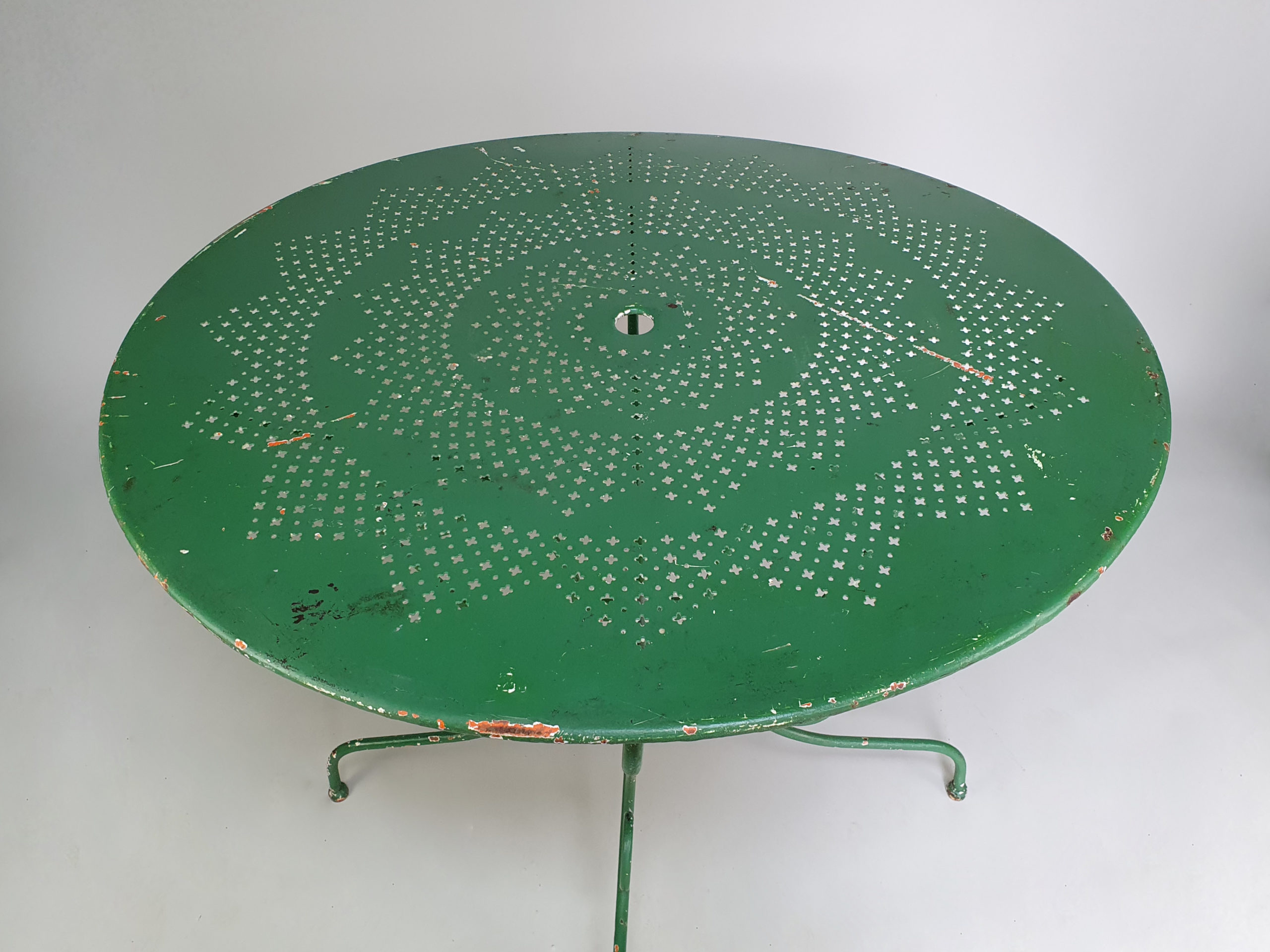 Circular green mid century cast iron Garden Table