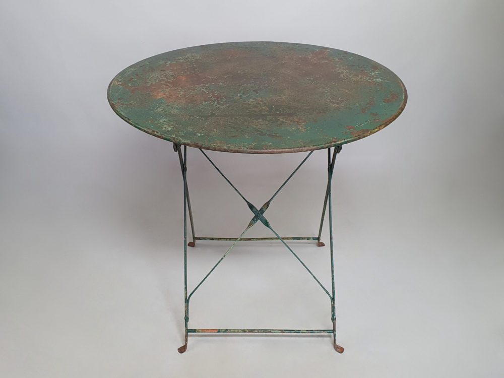 Circular green mid century antique wrought iron folding Garden Table
