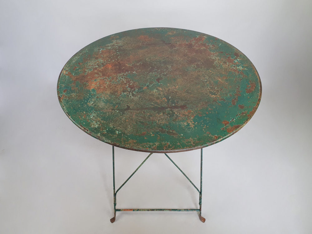 Circular green mid century antique wrought iron folding Garden Table