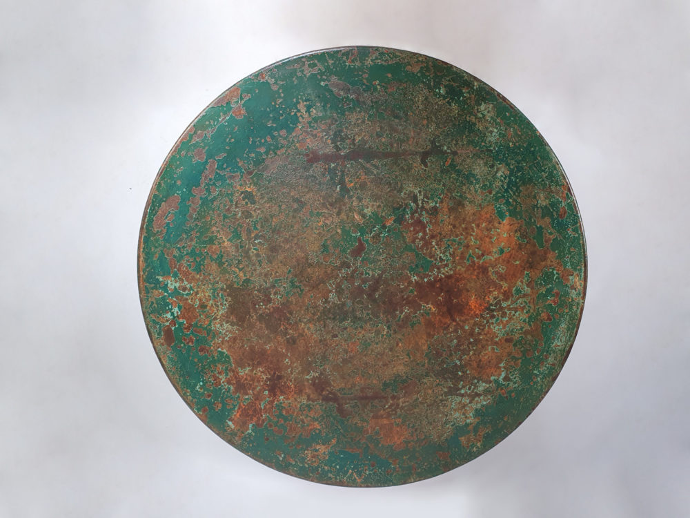 Circular green mid century antique wrought iron folding Garden Table