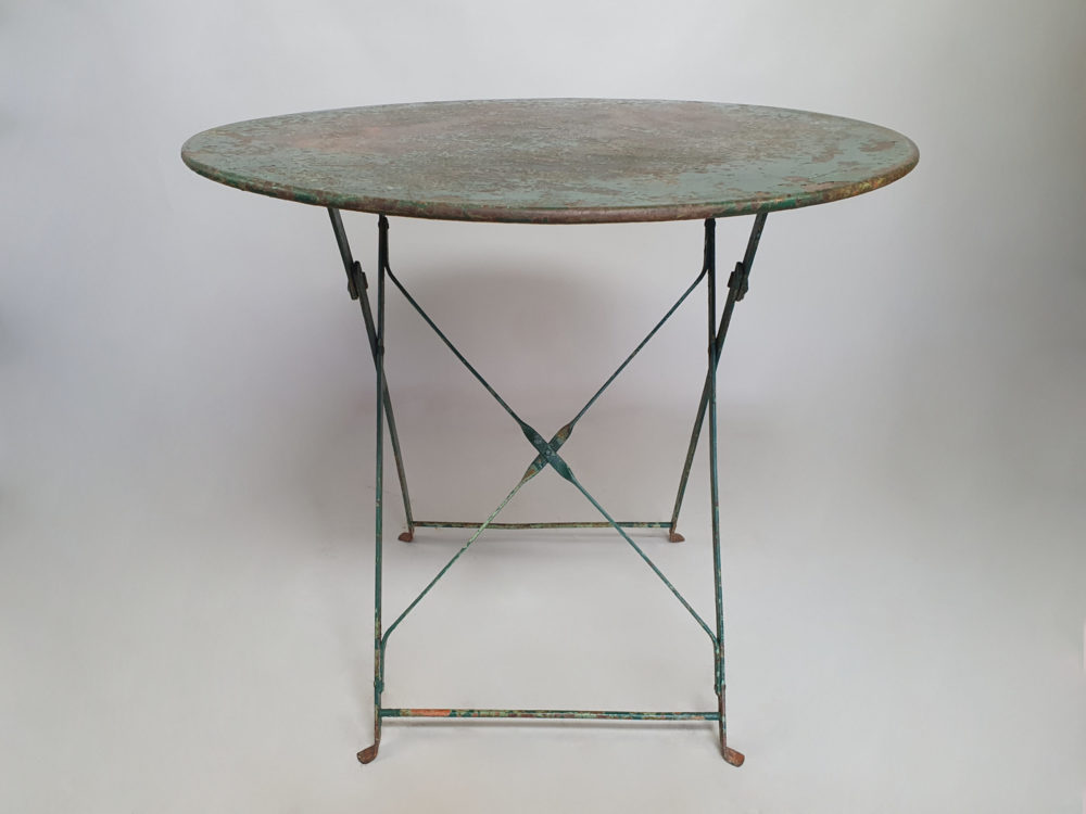 Circular green mid century antique wrought iron folding Garden Table