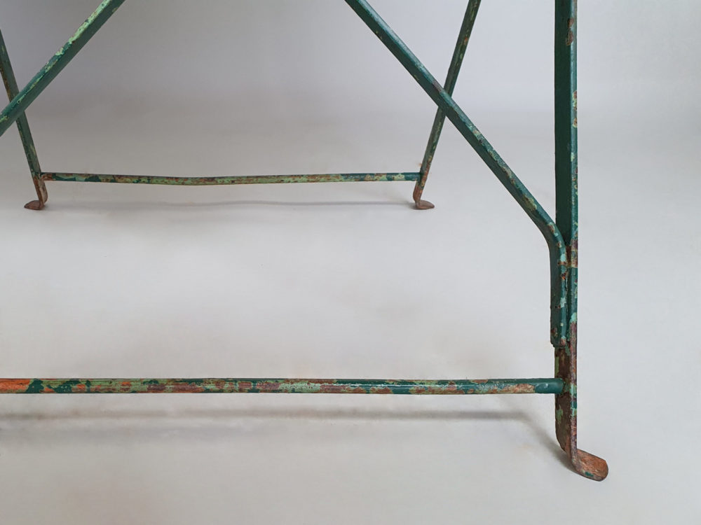 Circular green mid century antique wrought iron folding Garden Table