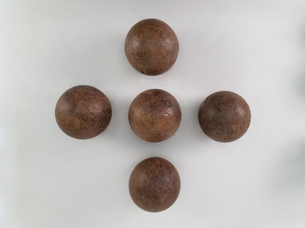 Collection of French rustic antique olive wood Boules