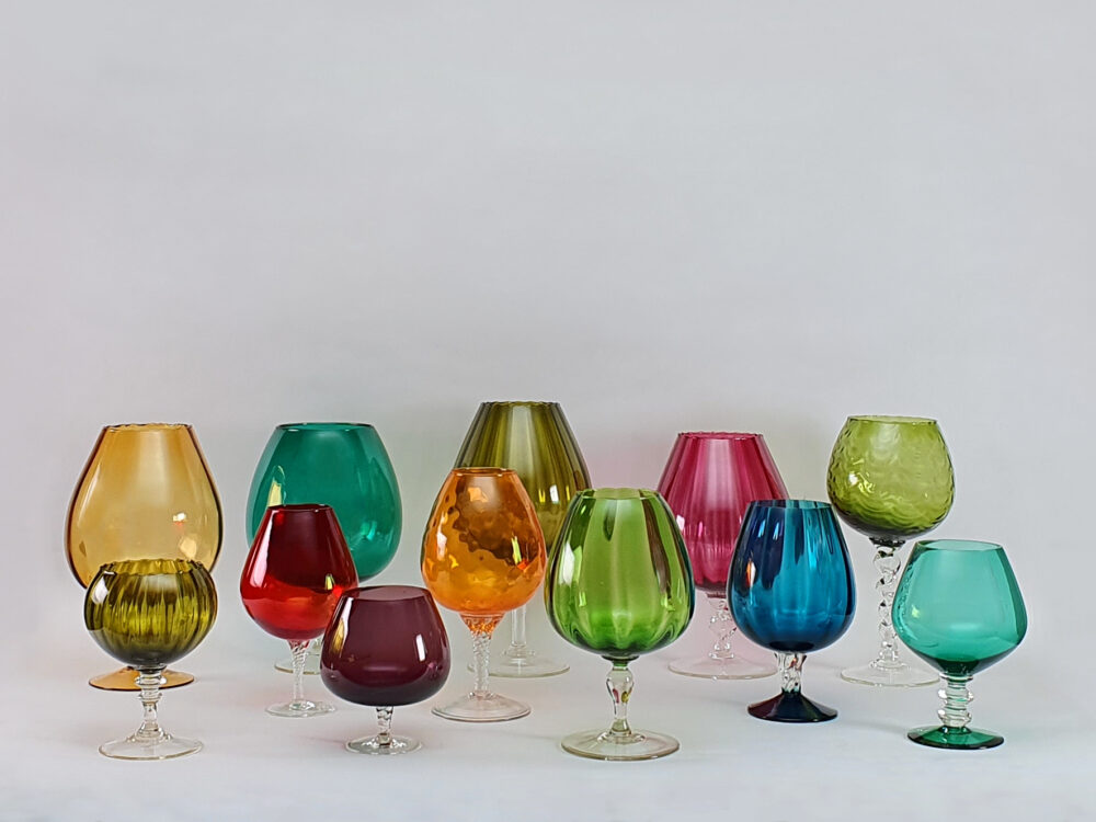 Collection of mid century antique balloon glass Vases