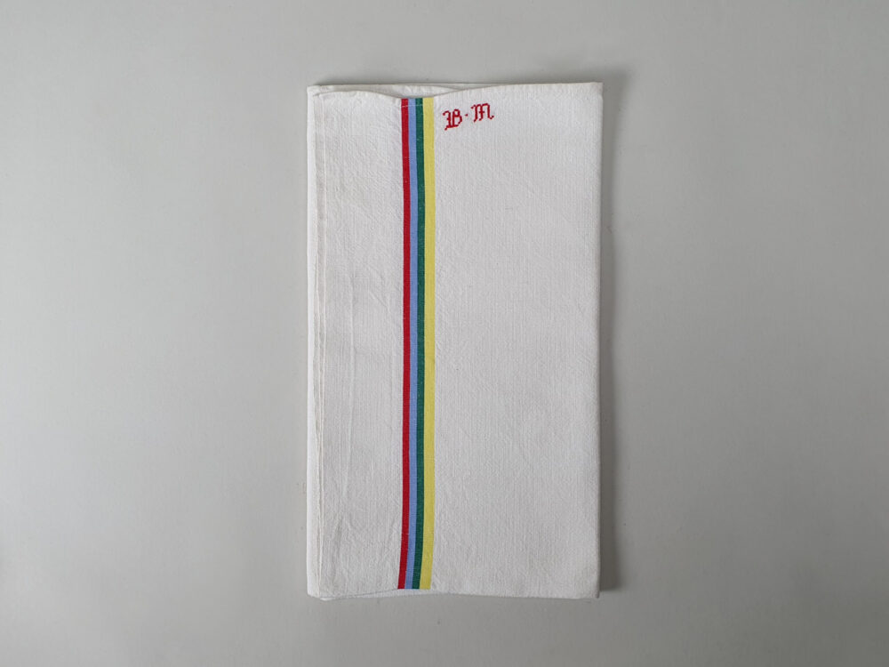 Cotton Torchons, or Tea Towels, with an antique embroidery monogram B M