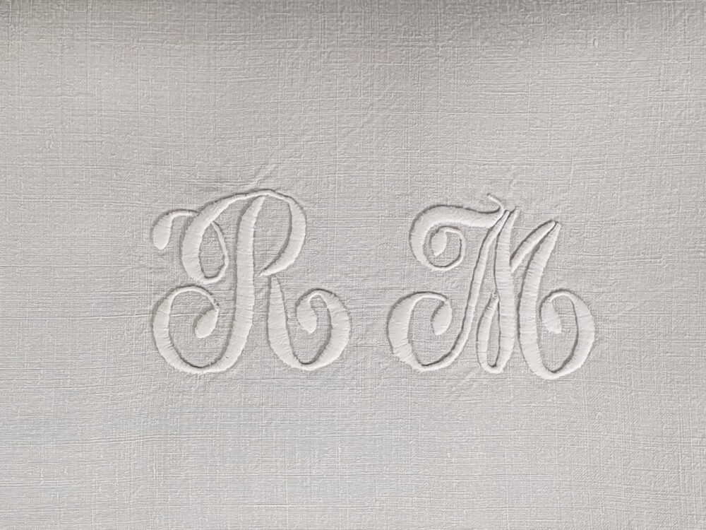 Cream antique linen French Sheet with monogram R M