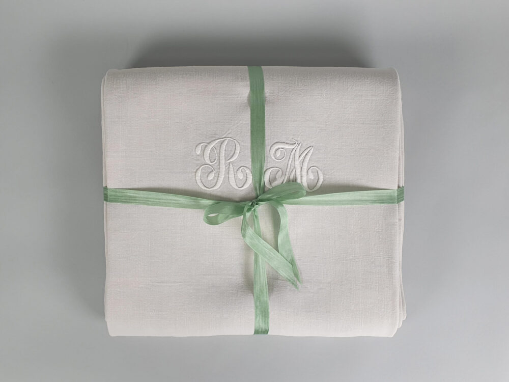 Cream antique linen French Sheet with monogram R M