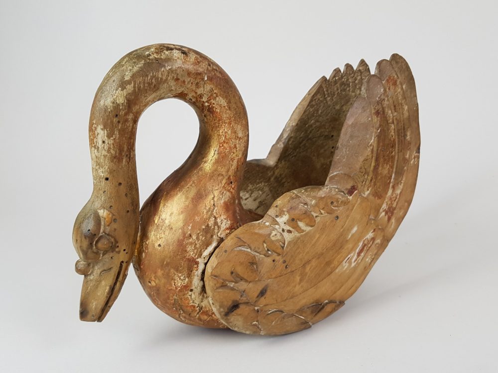 Decorative 19th century Wooden Swan in original gilt