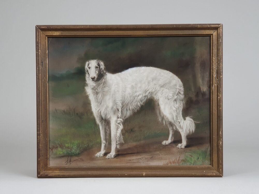 Decorative antique 1930s pastel print of a Borzoi Dog 