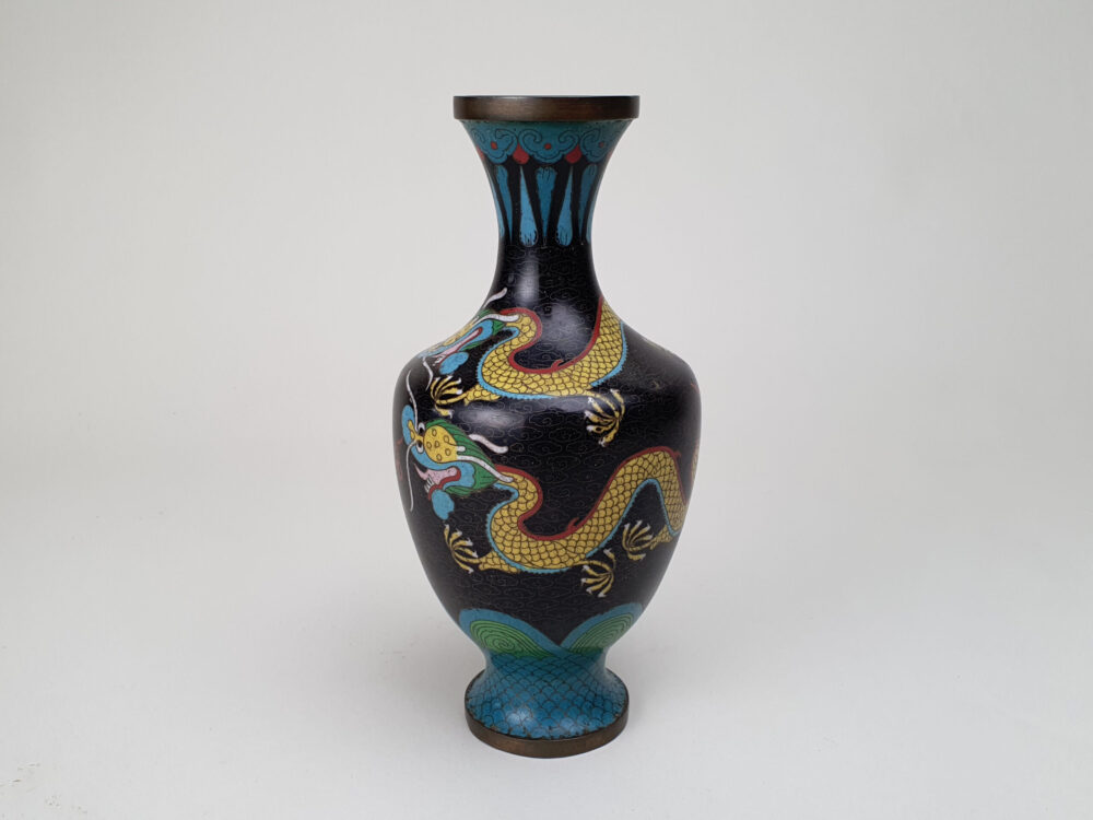 Decorative antique Japanese Cloisonné Vase with a dragon & turquoise enamelling