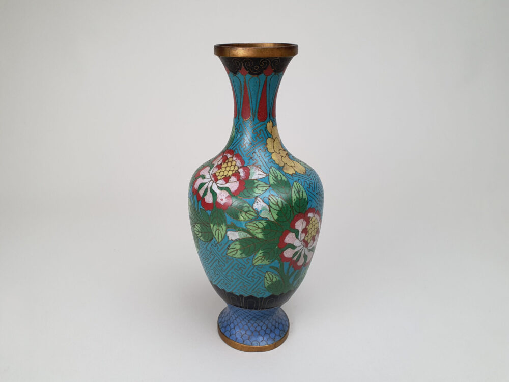 Decorative antique Japanese Cloisonné Vase with turquoise and blue enamelling