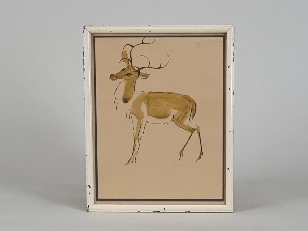 Decorative antique watercolour of an Antelope