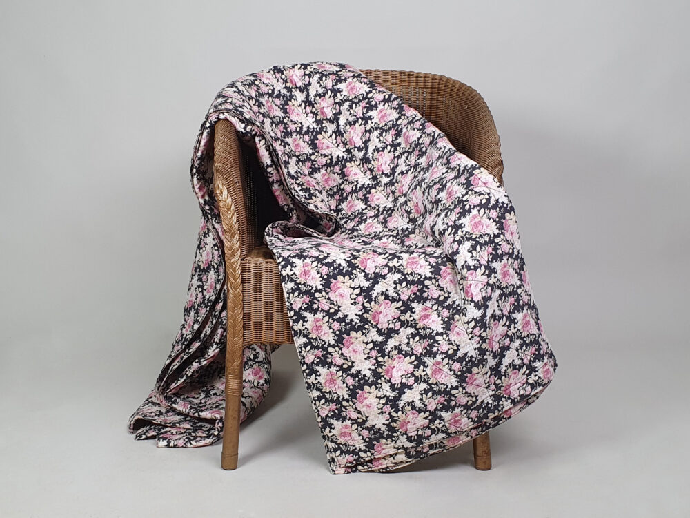 Double sided antique Quilt in pink & black floral fabric