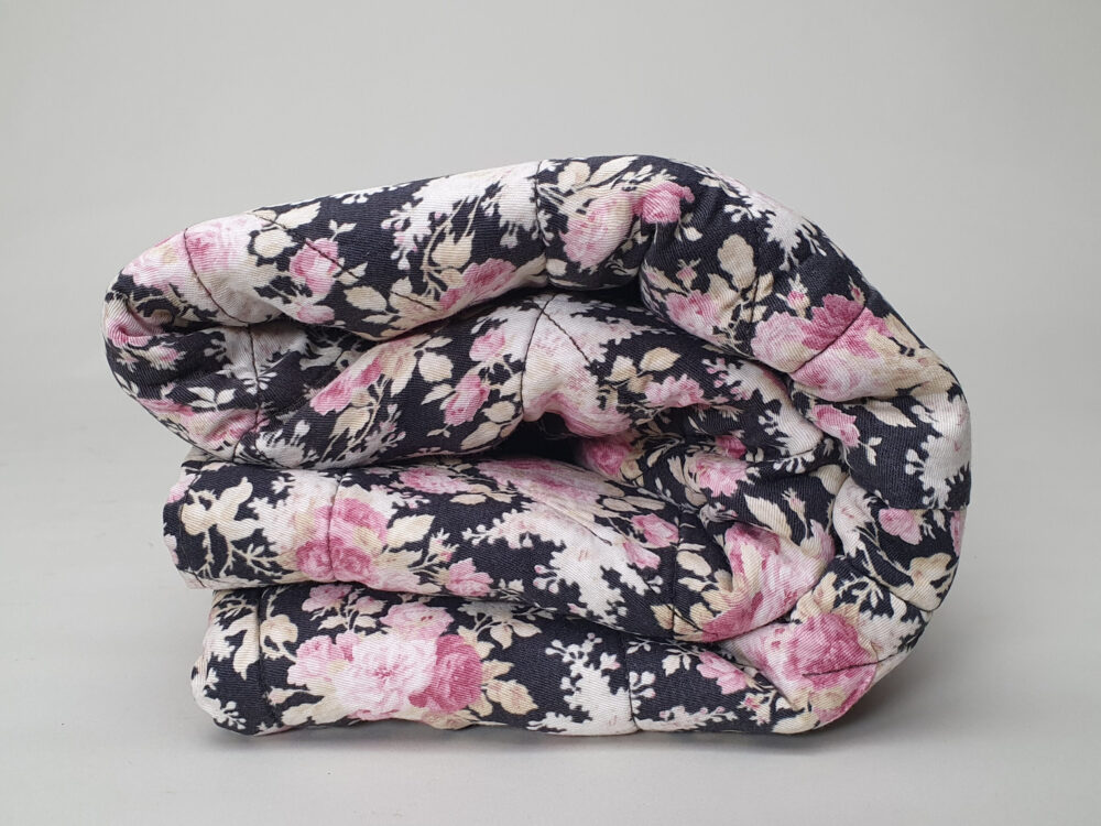 Double sided antique Quilt in pink & black floral fabric