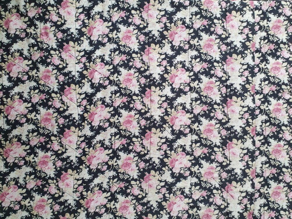 Double sided antique Quilt in pink & black floral fabric