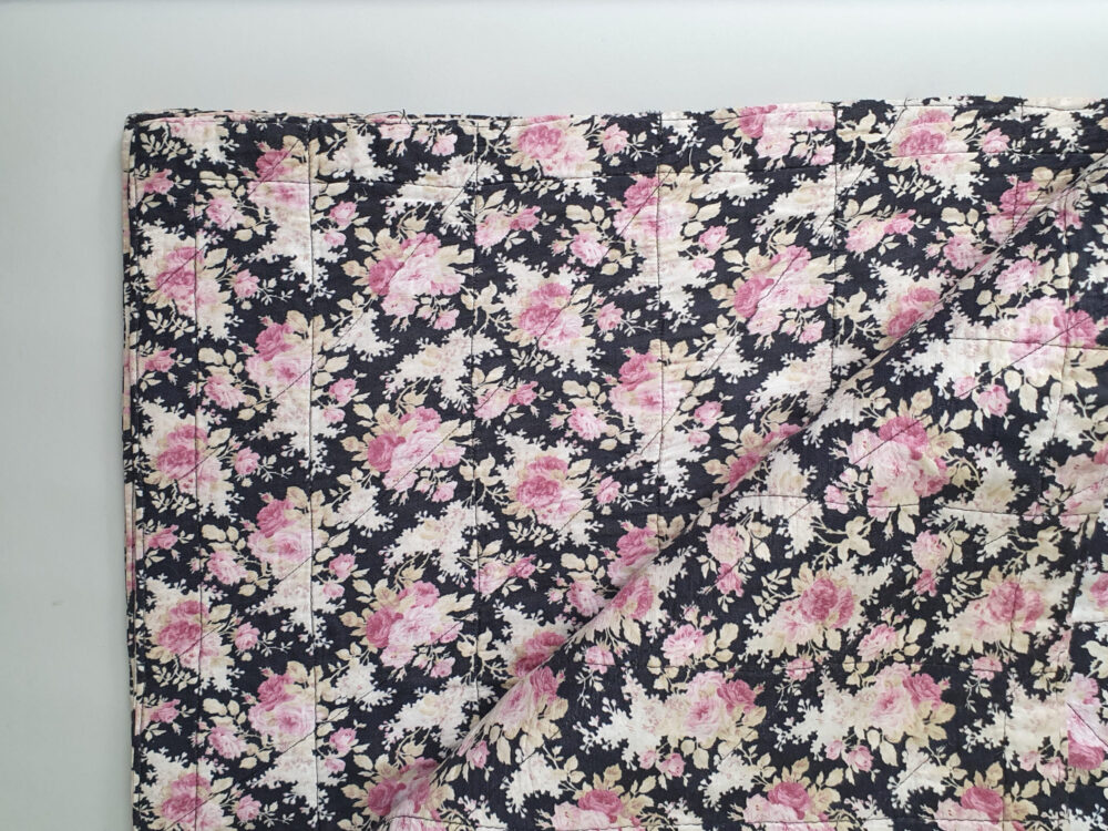 Double sided antique Quilt in pink & black floral fabric
