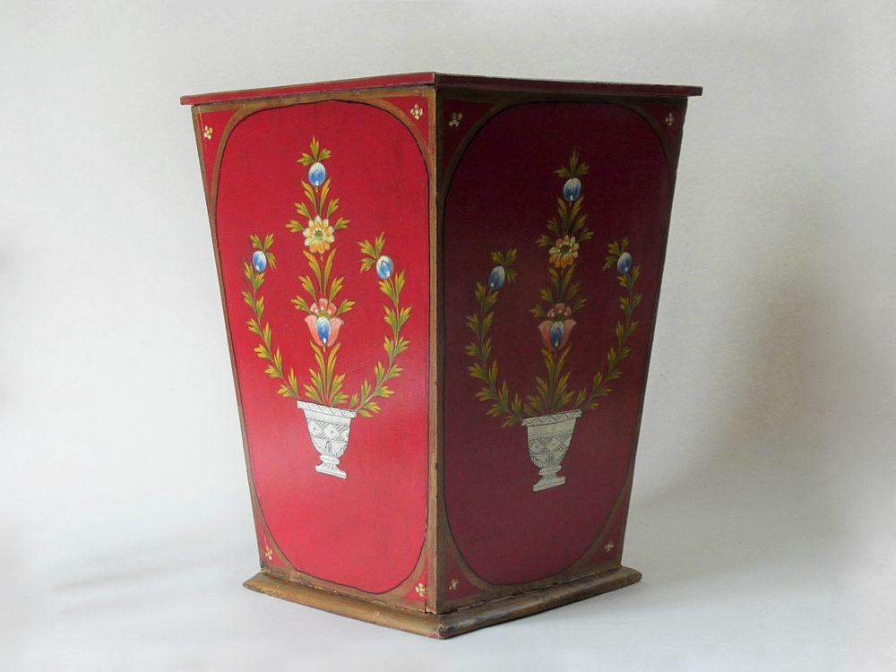 Early 1900s antique hand painted wooden Paper Bin