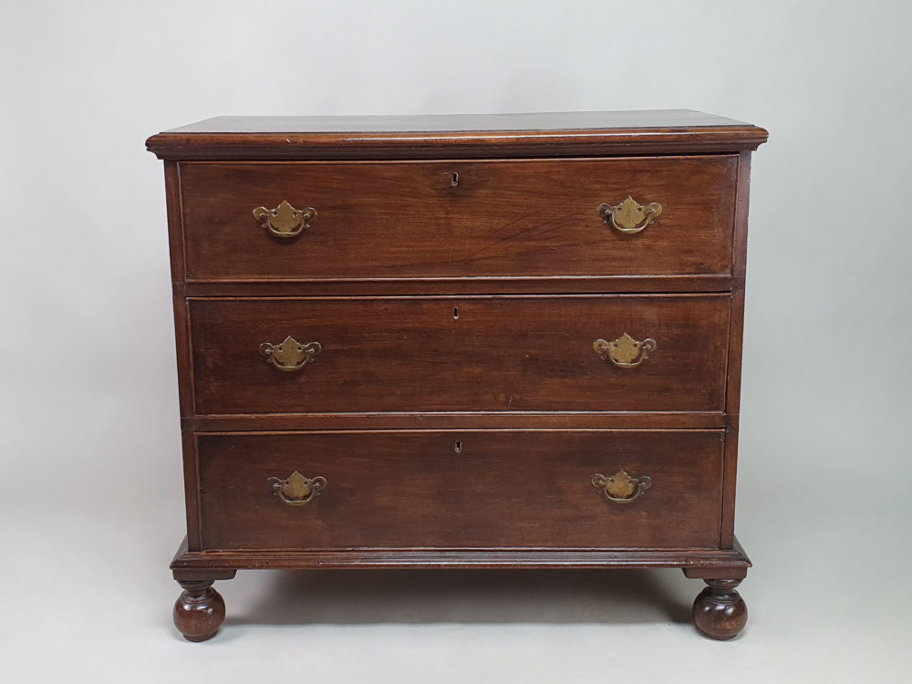 Early English antique oak Chest of Drawers on bun feet