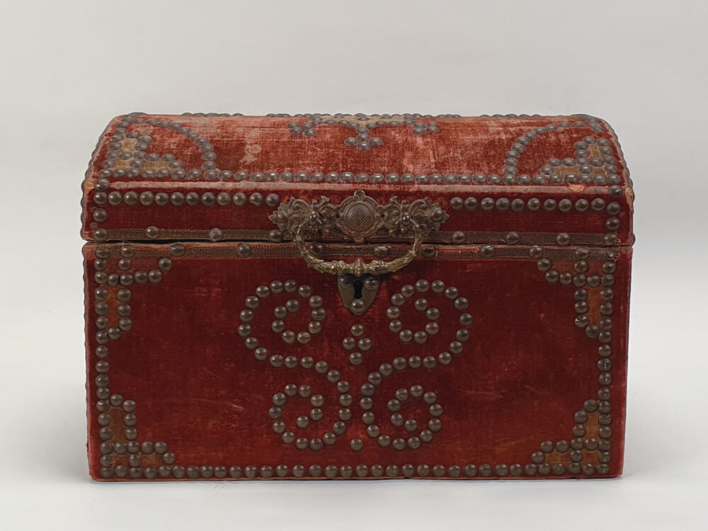 Early French 19th century decorative antique velvet domed Casket Box or Coffret
