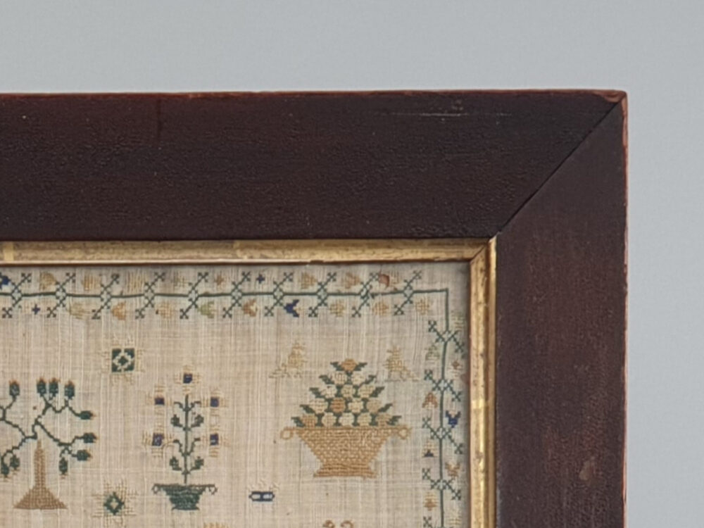 19th century antique embroidery Needlework Sampler, 1852, Ann Clarke