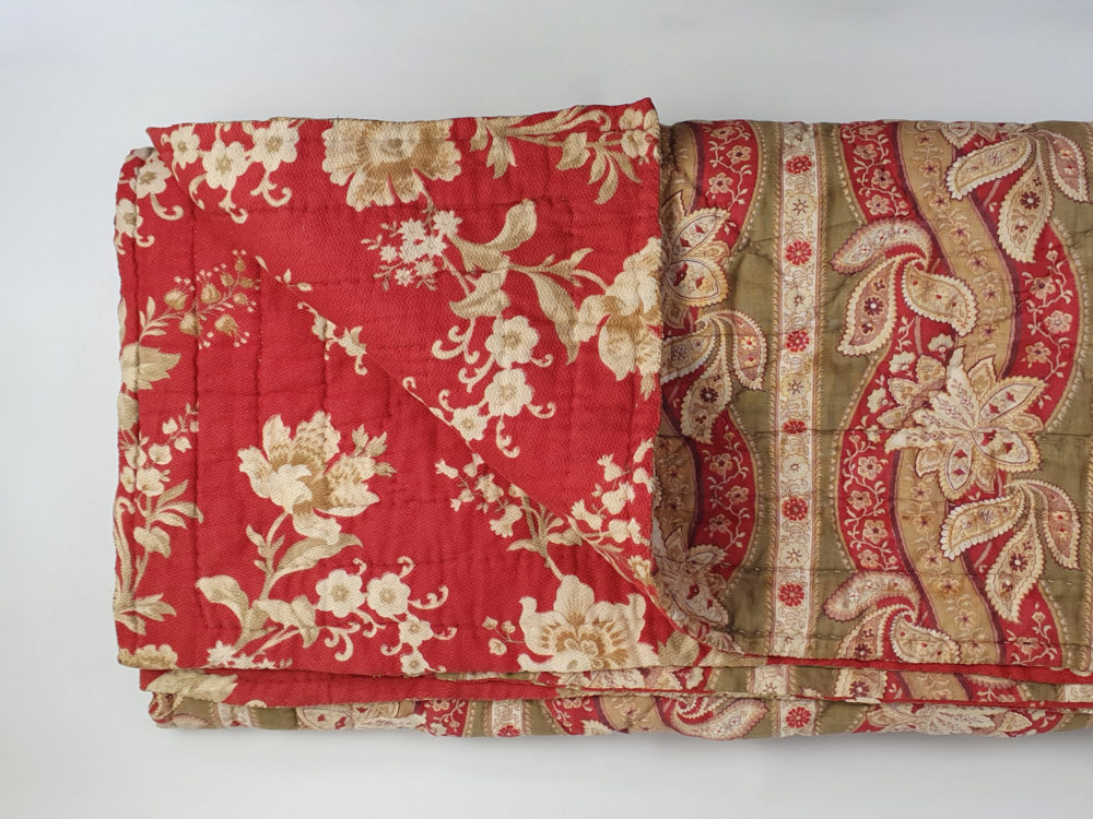 French 19th century double sided antique textile quilt
