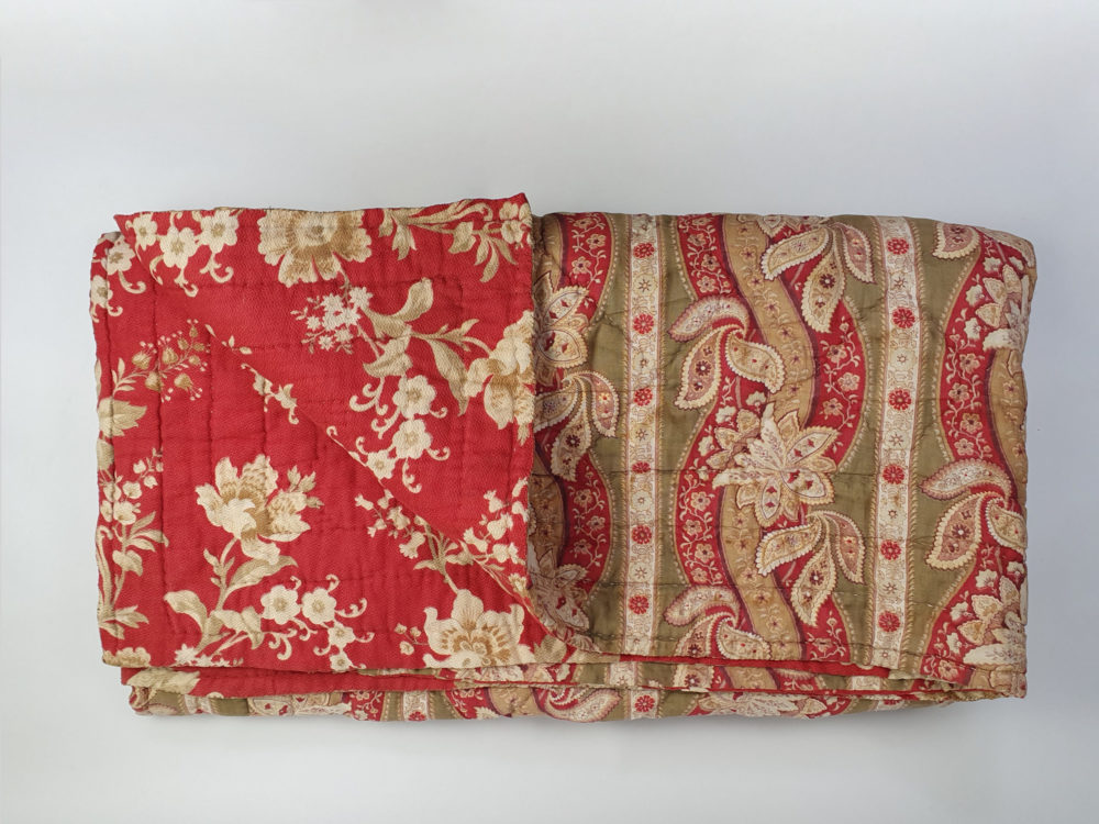 French 19th century double sided antique textile quilt