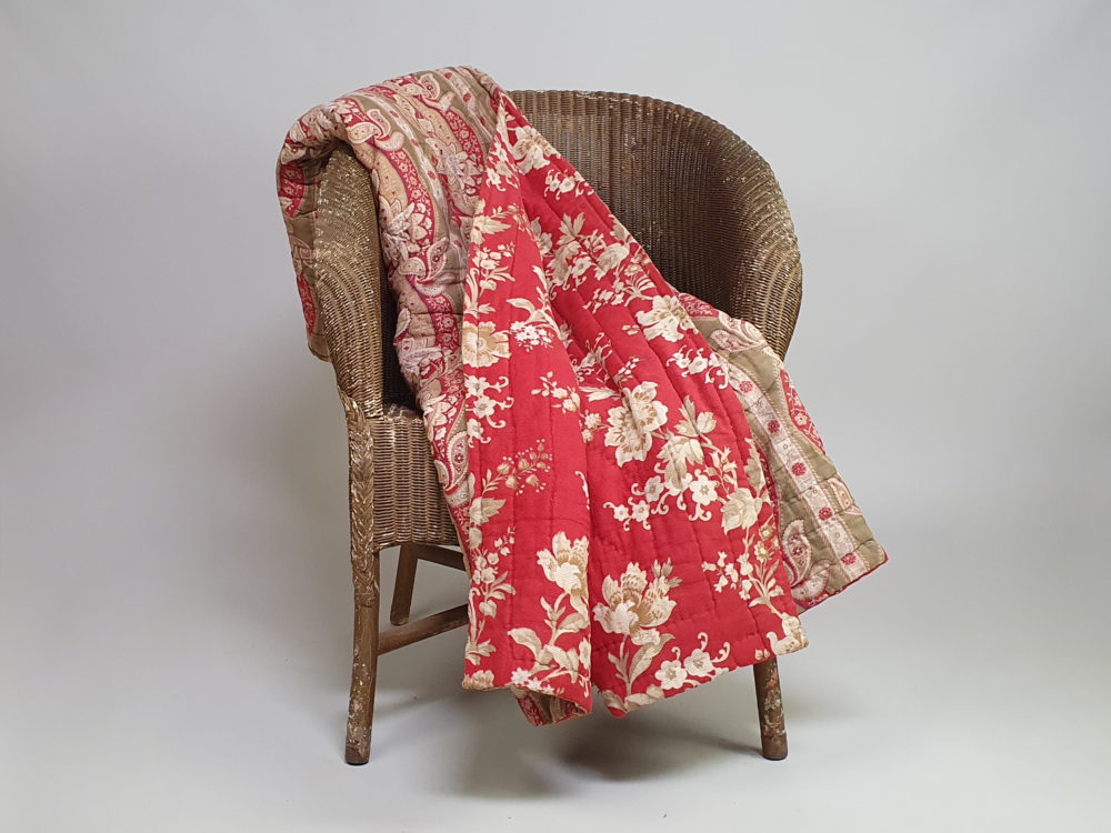 French 19th century double sided antique textile quilt