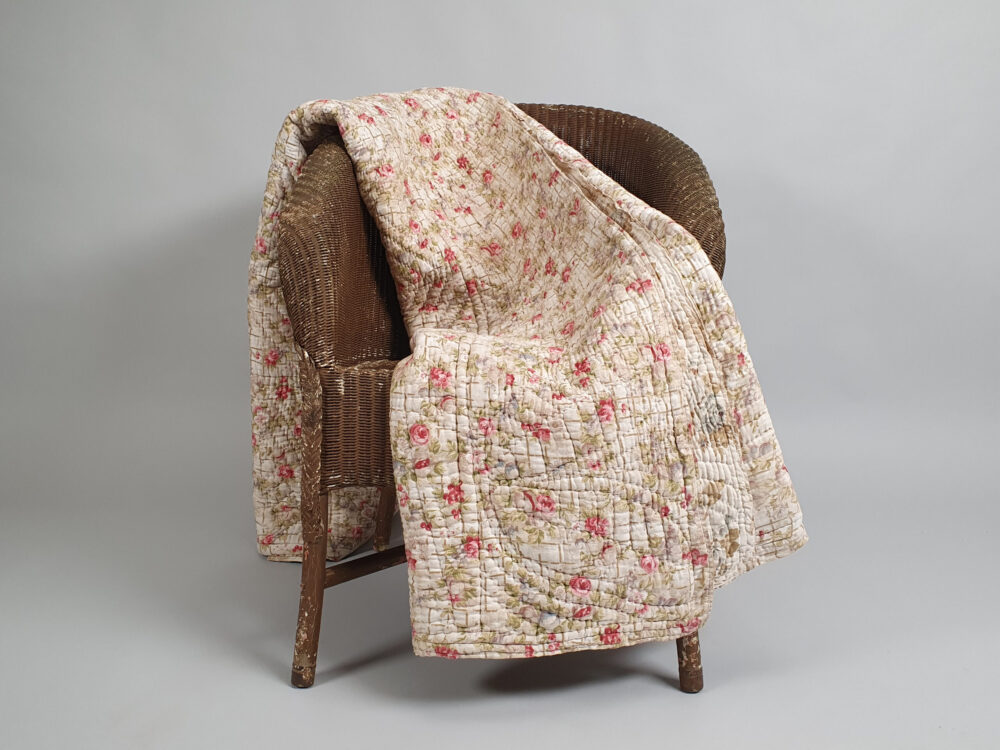 French handstitched reversible Boutis antique quilt