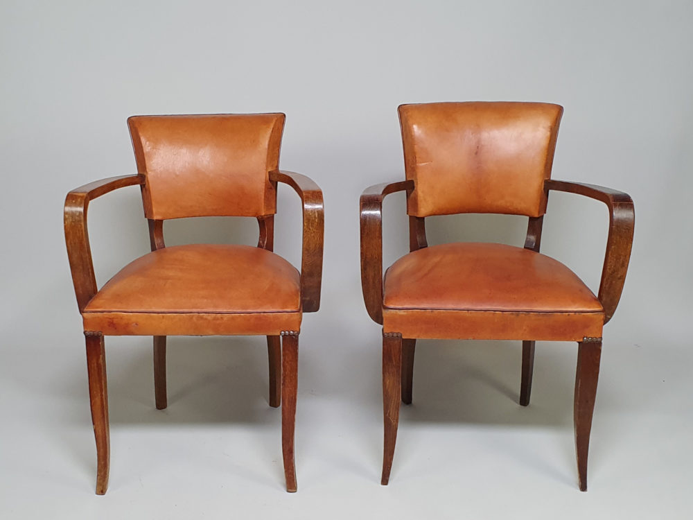 French leather mid century antique Moustache Chairs