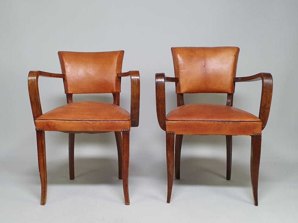 French leather mid century antique Moustache Chairs